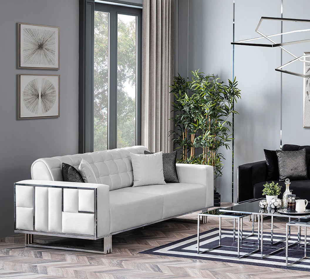 Napoli Accent Chair  ( Max16 White/ Silver ) - GLARA HOME