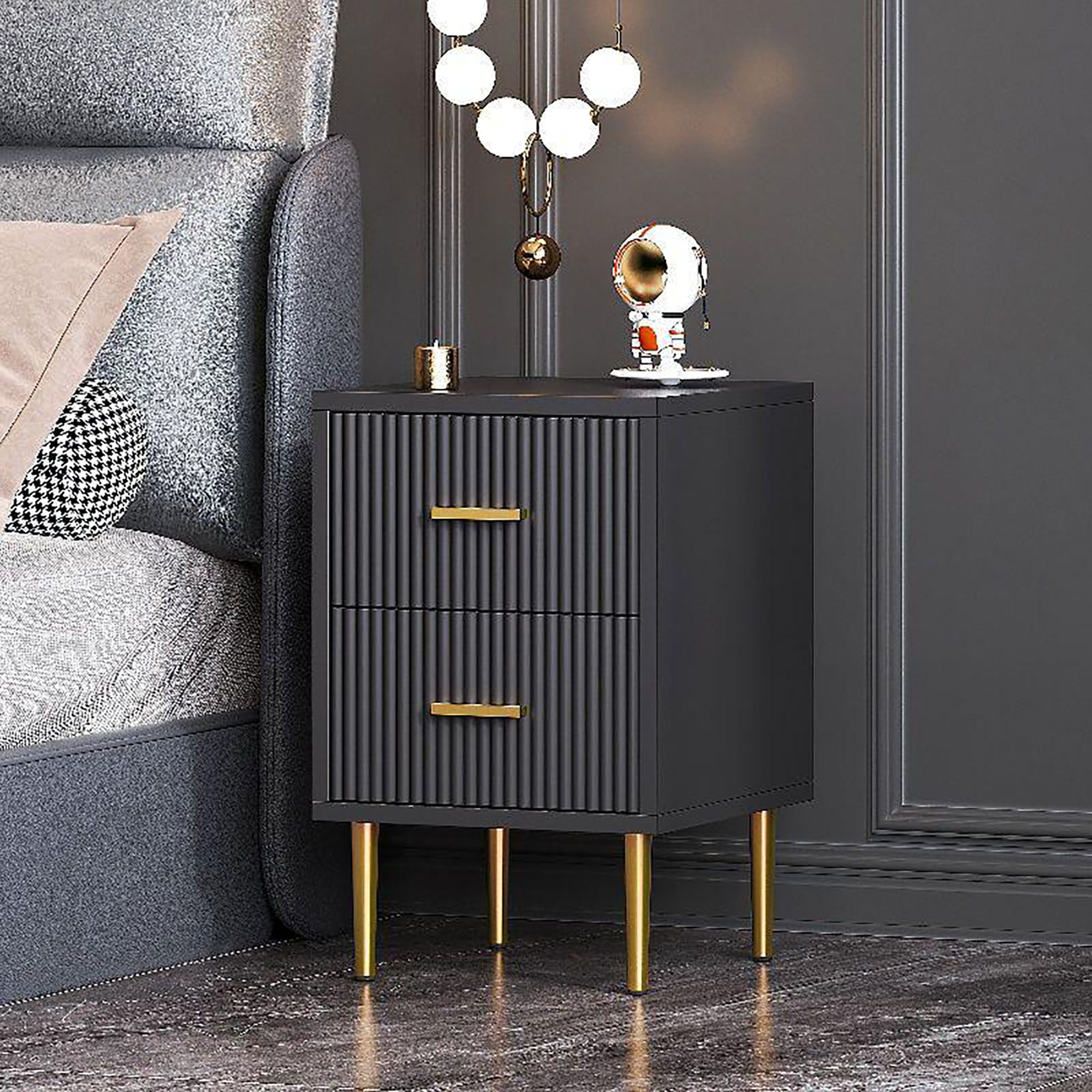 Noir Luxe Fluted Nightstand (MX-19) - GLARA HOME