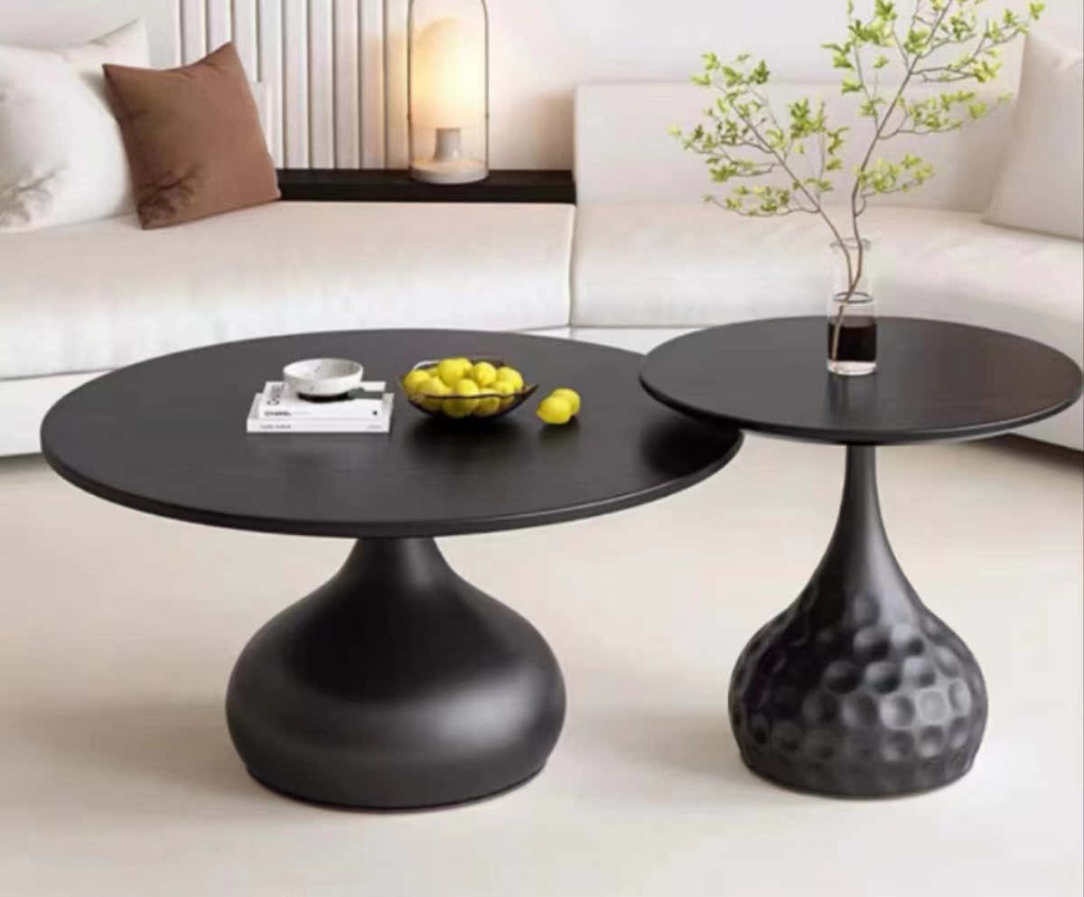 Noir Sculpt Nesting Coffee Tables – Black Carbon Steel Modern Round Coffee Table Set - GLARA HOME