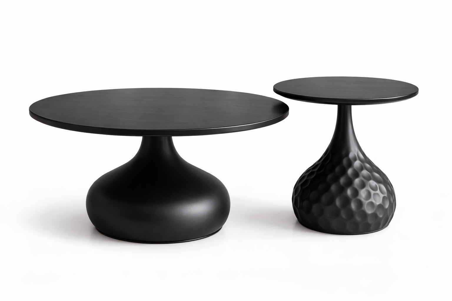 Noir Sculpt Nesting Coffee Tables – Black Carbon Steel Modern Round Coffee Table Set - GLARA HOME