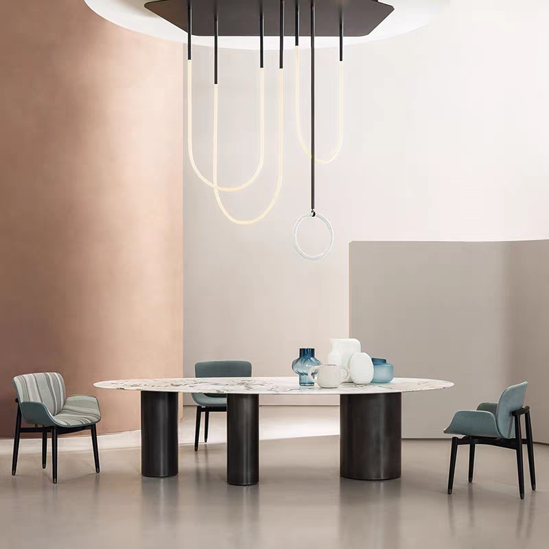 Noirva Oval Sintered Stone Dining Table (Noirva – Black base) - GLARA HOME