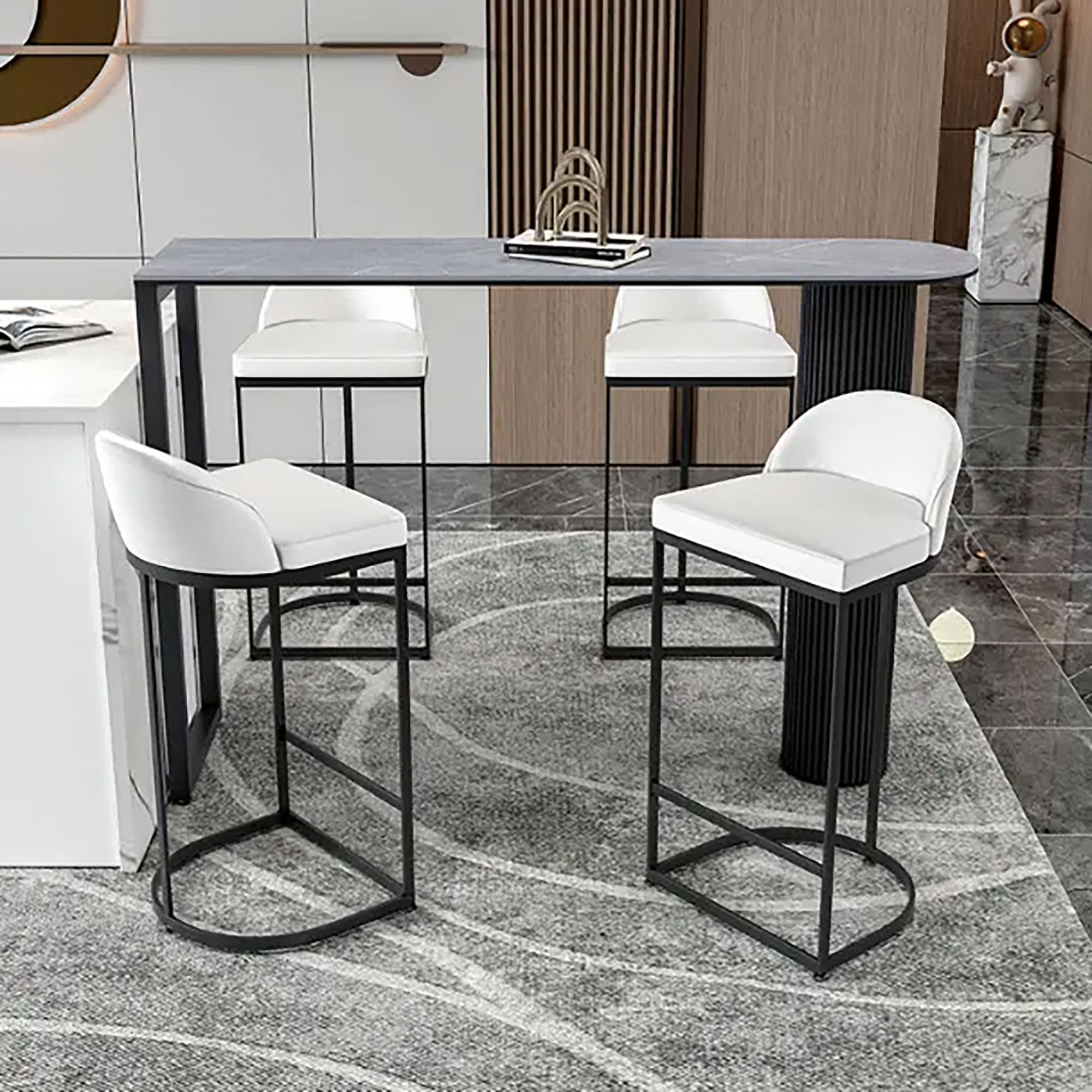 Opal Minimalist White Leather Bar Stool (MX-03) - GLARA HOME