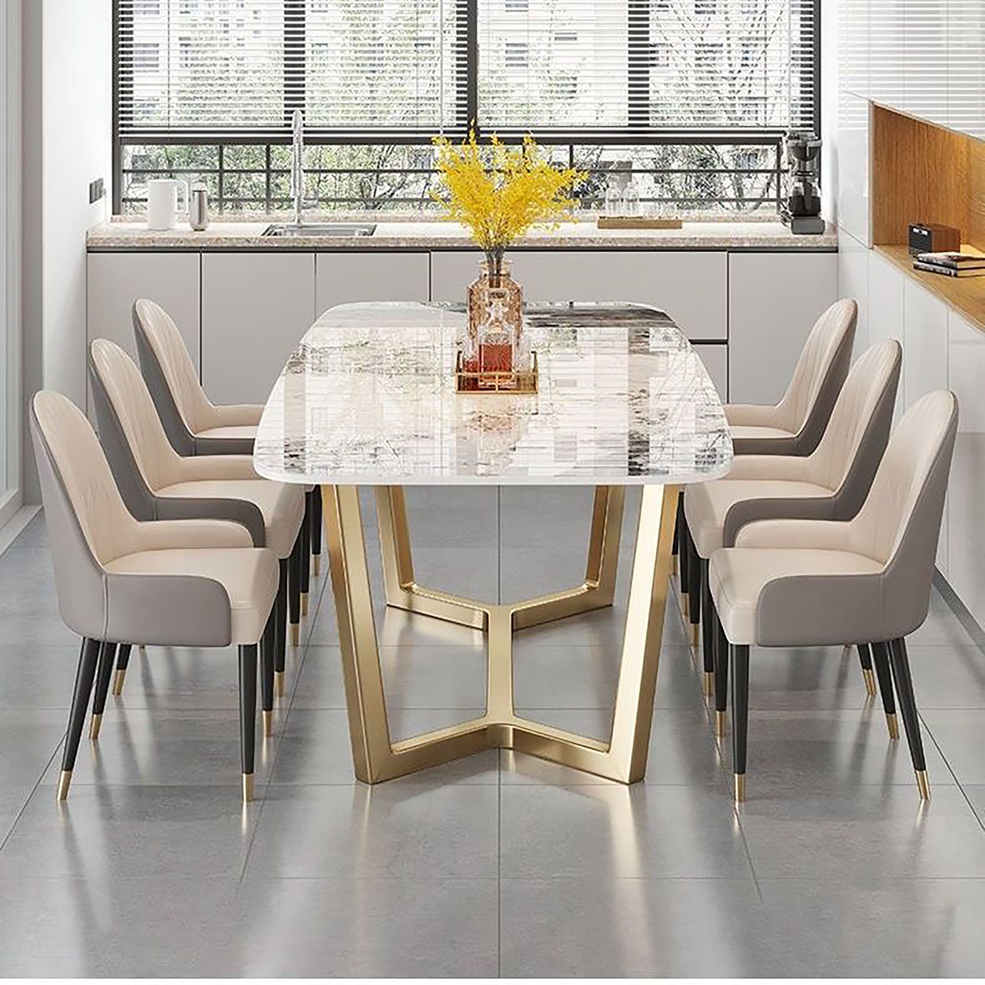 Ophelia Gold Marble Dining Table - GLARA HOME