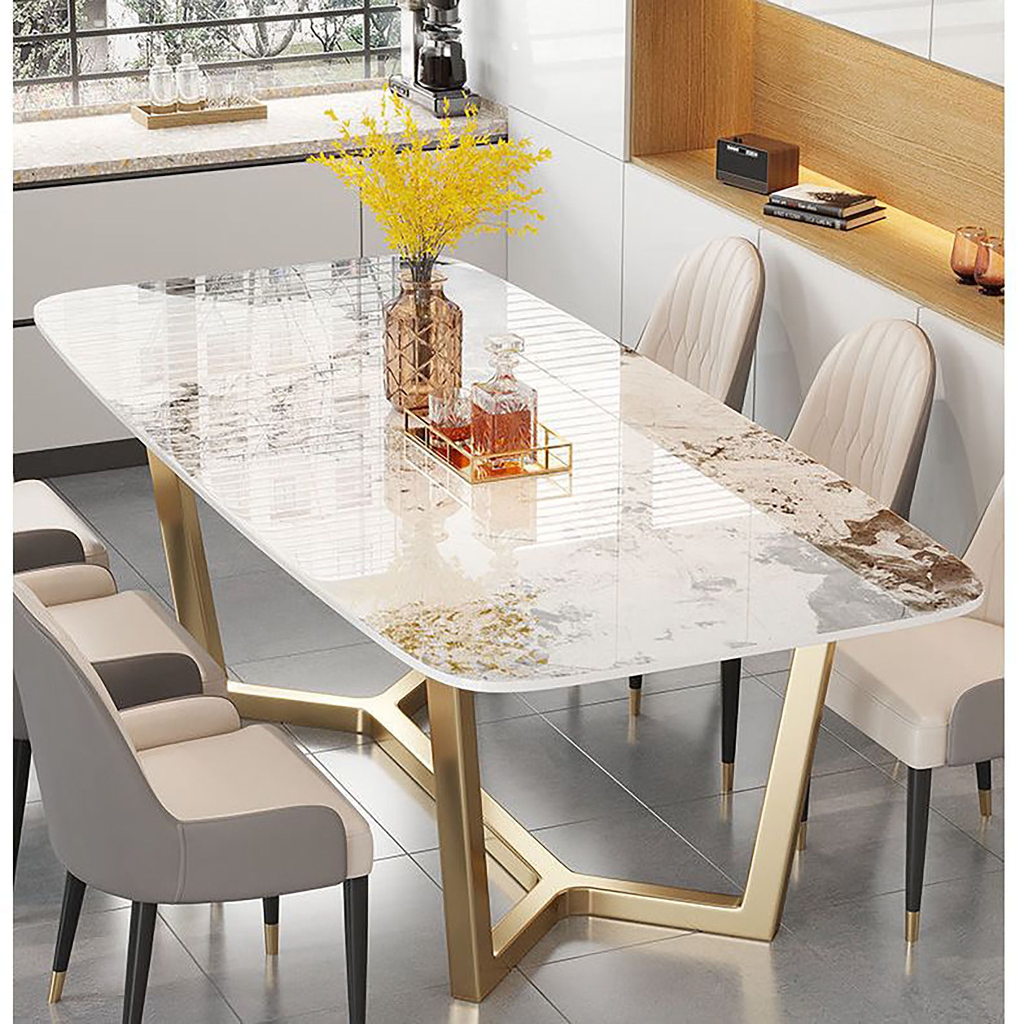 Ophelia Gold Marble Dining Table - GLARA HOME