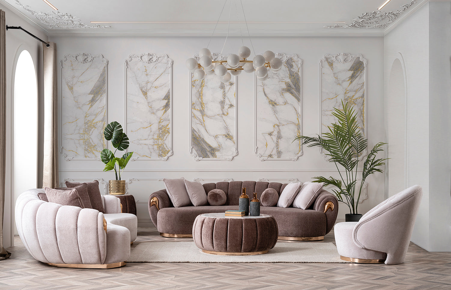 Prada Sofa ( Aura05 Brown/ Rose Gold ) - GLARA HOME