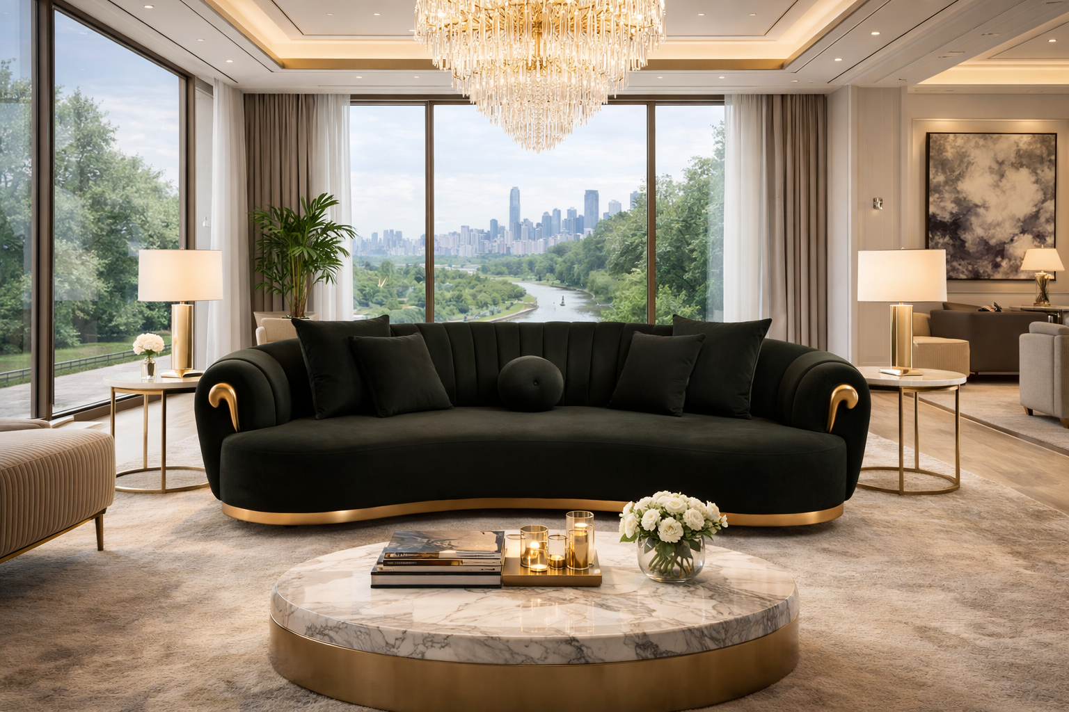 Prada Sofa Set Velvet/ Dark Brown & Rose Gold Accent (MEGASOFT M-104) - GLARA HOME