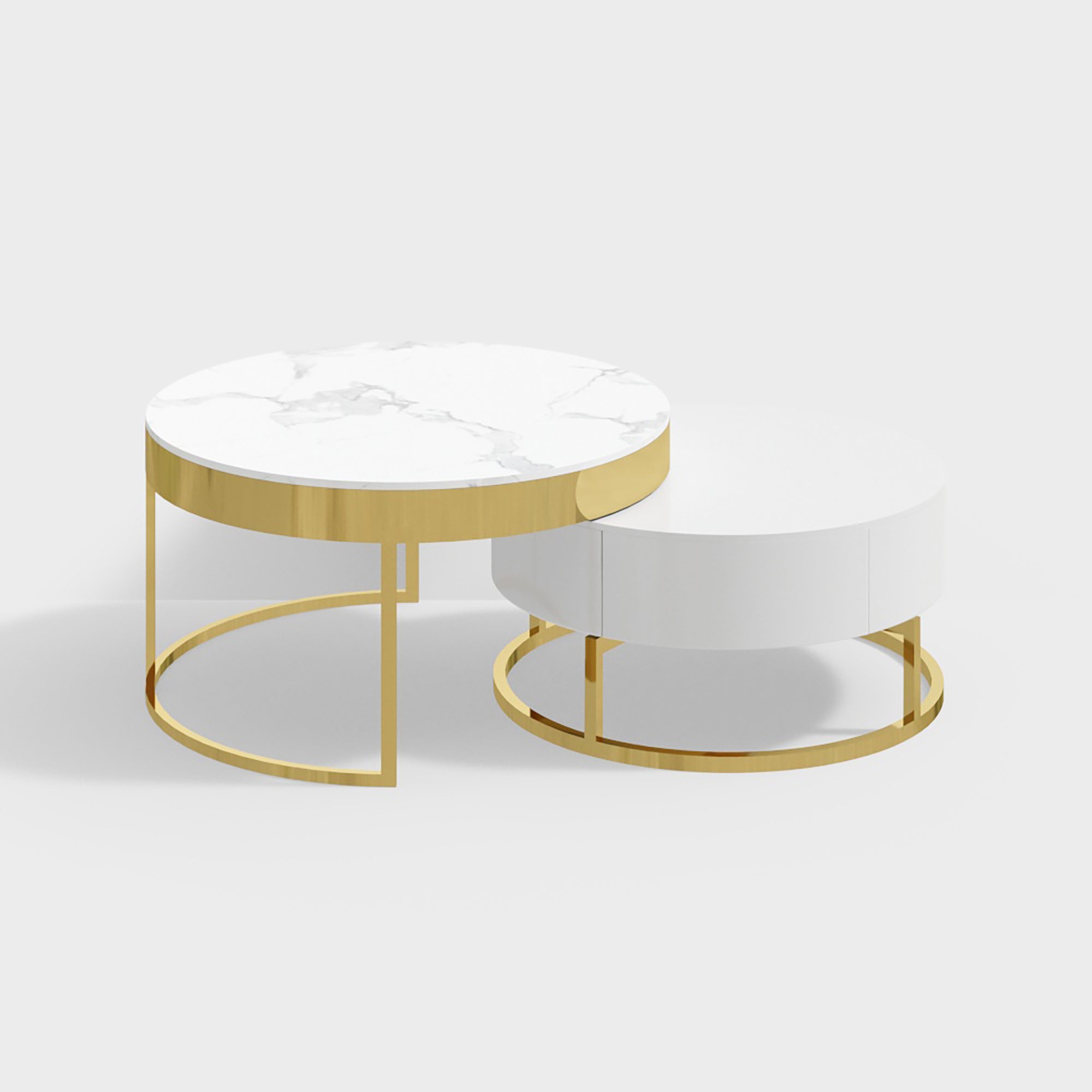 Ronak Round Shape Marble/Gold Coffee Table (White Marble) - GLARA HOME