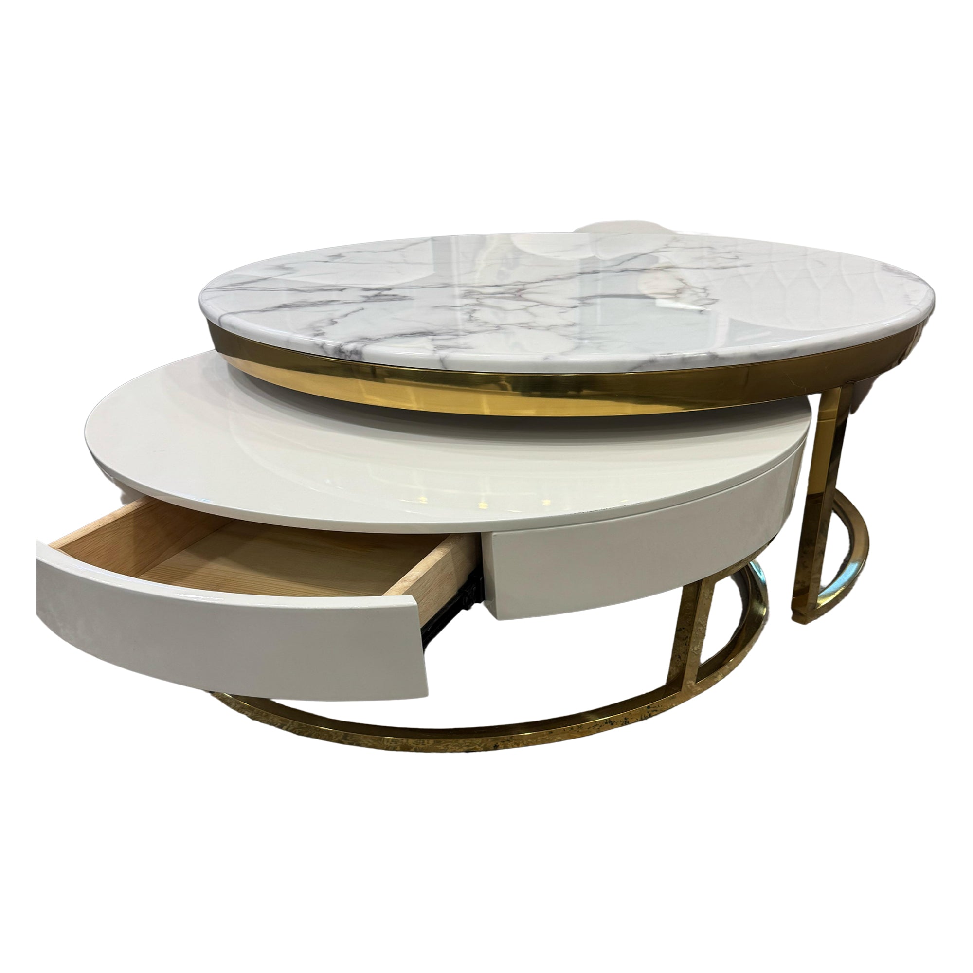 Ronak Round Shape Marble/Gold Coffee Table (White Marble) - GLARA HOME