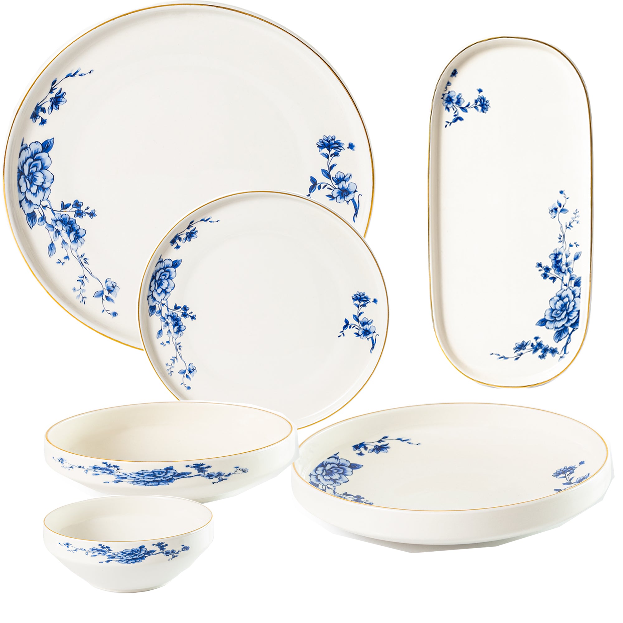 Royal Blue 26-Pieces Bone China Dinner Set – 24K Gold Rim & Floral Elegance (SD-261) - GLARA HOME