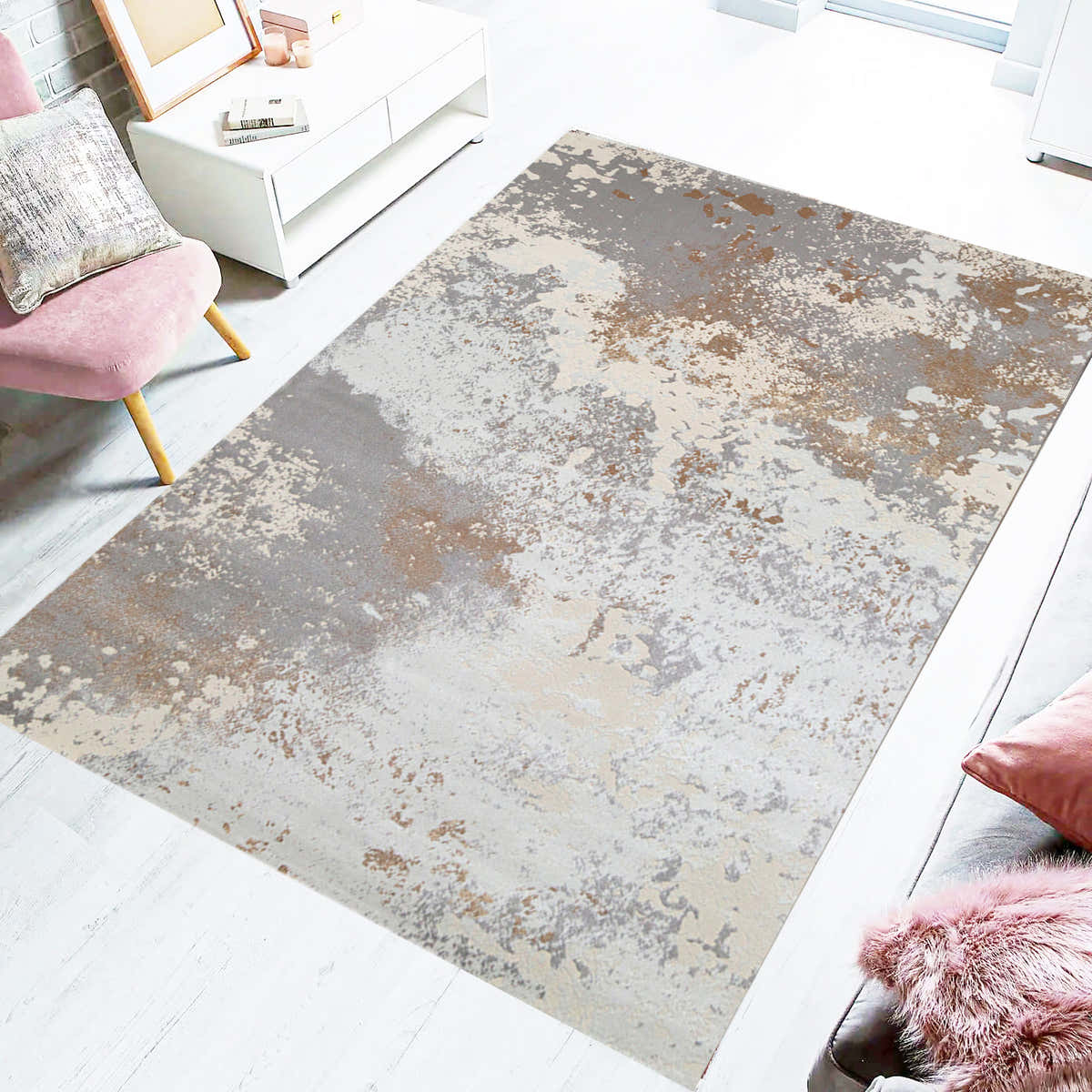 Sandstone Splatter Abstract Area Rug (AKR-13) - GLARA HOME