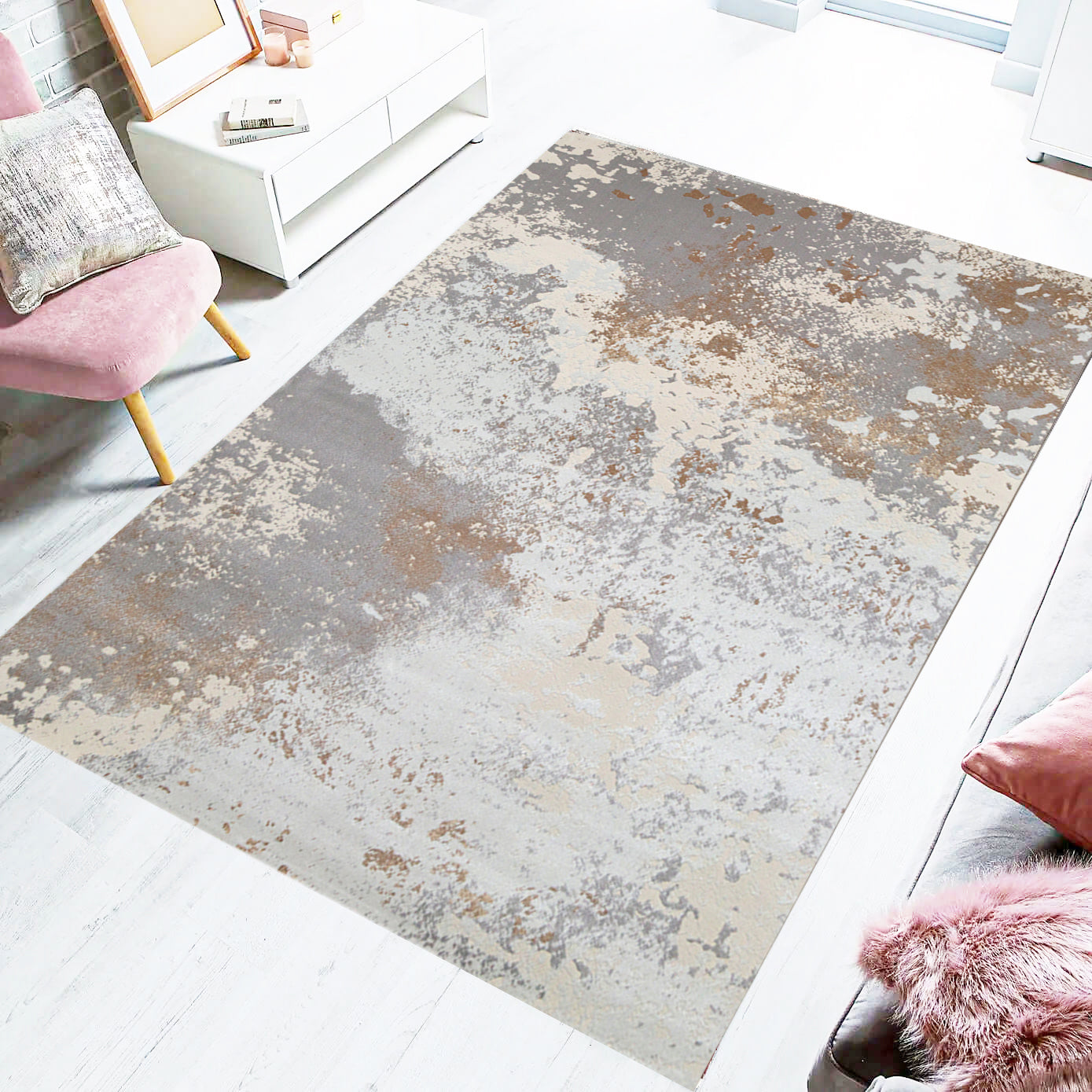 Sandstone Splatter Abstract Area Rug (AKR-13) - GLARA HOME