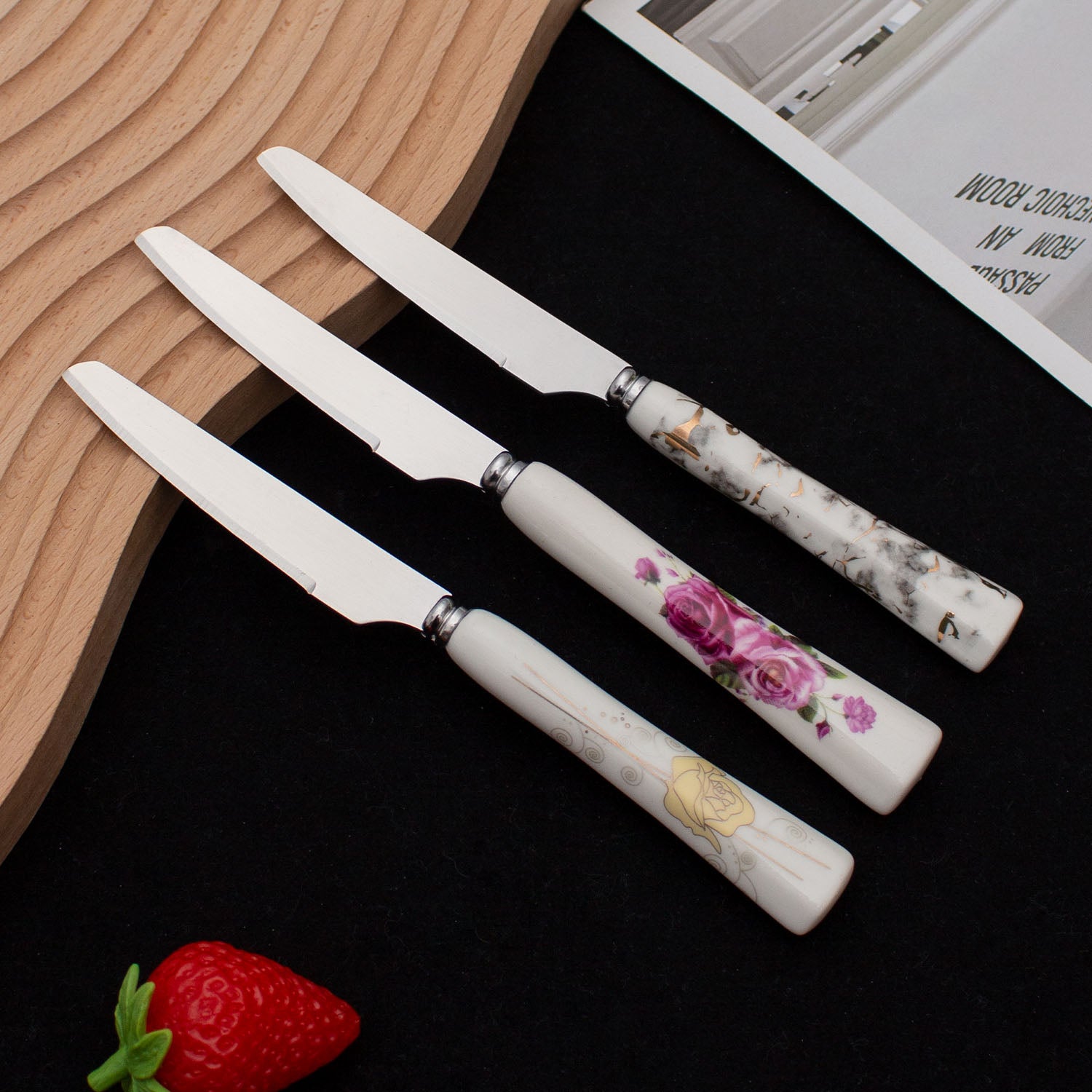 Stainless Steel Fruit Knife and Fork Set with Ceramic Handles - GLARA HOME