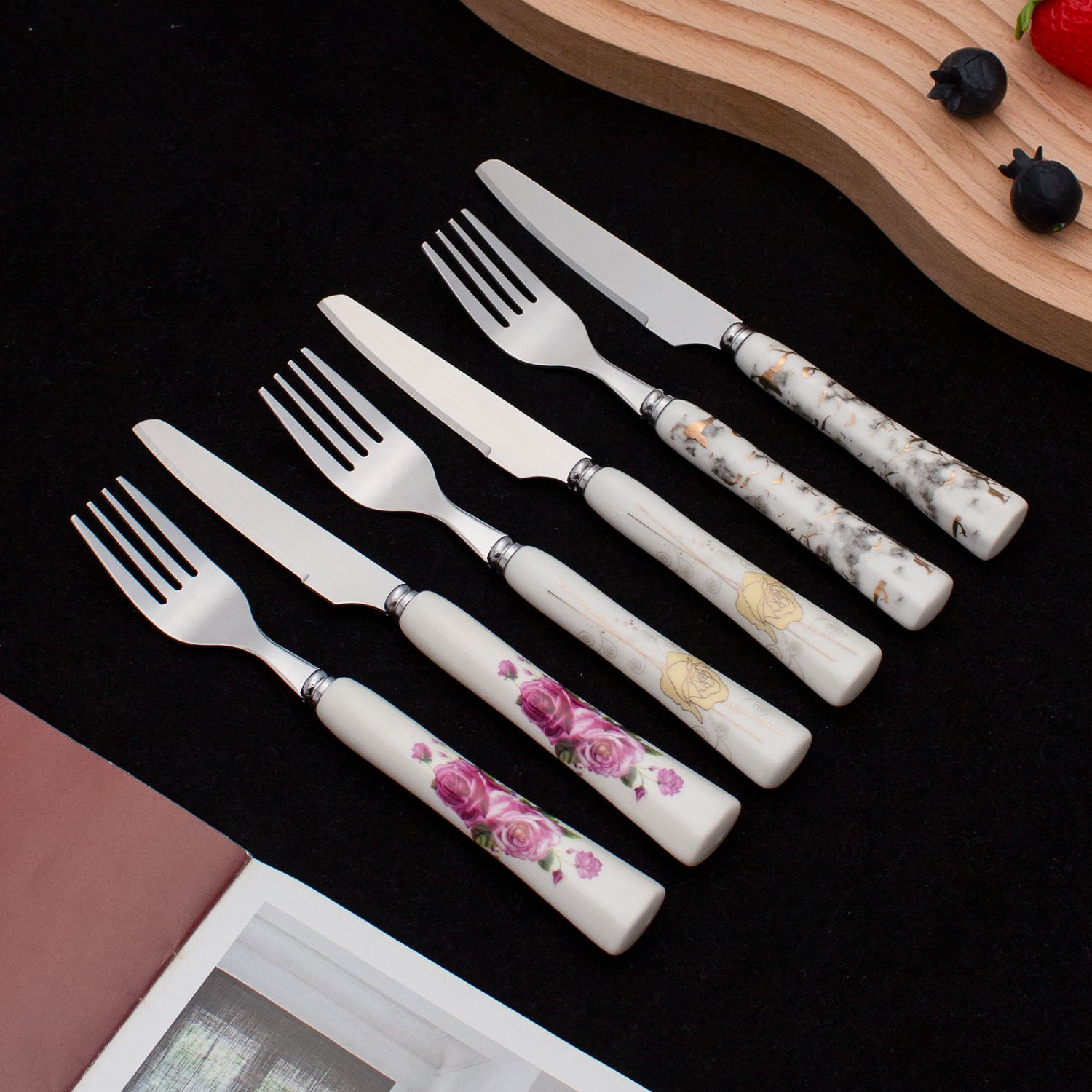 Stainless Steel Fruit Knife and Fork Set with Ceramic Handles - GLARA HOME