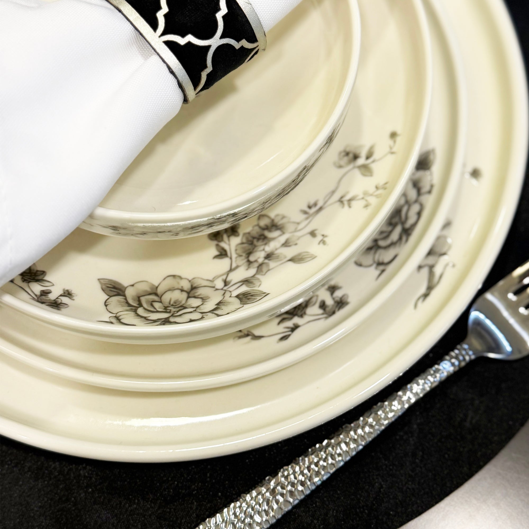 Timeless Grey Floral 26-Pieces Bone China Dinner Set – Modern Elegance (SD-262) - GLARA HOME