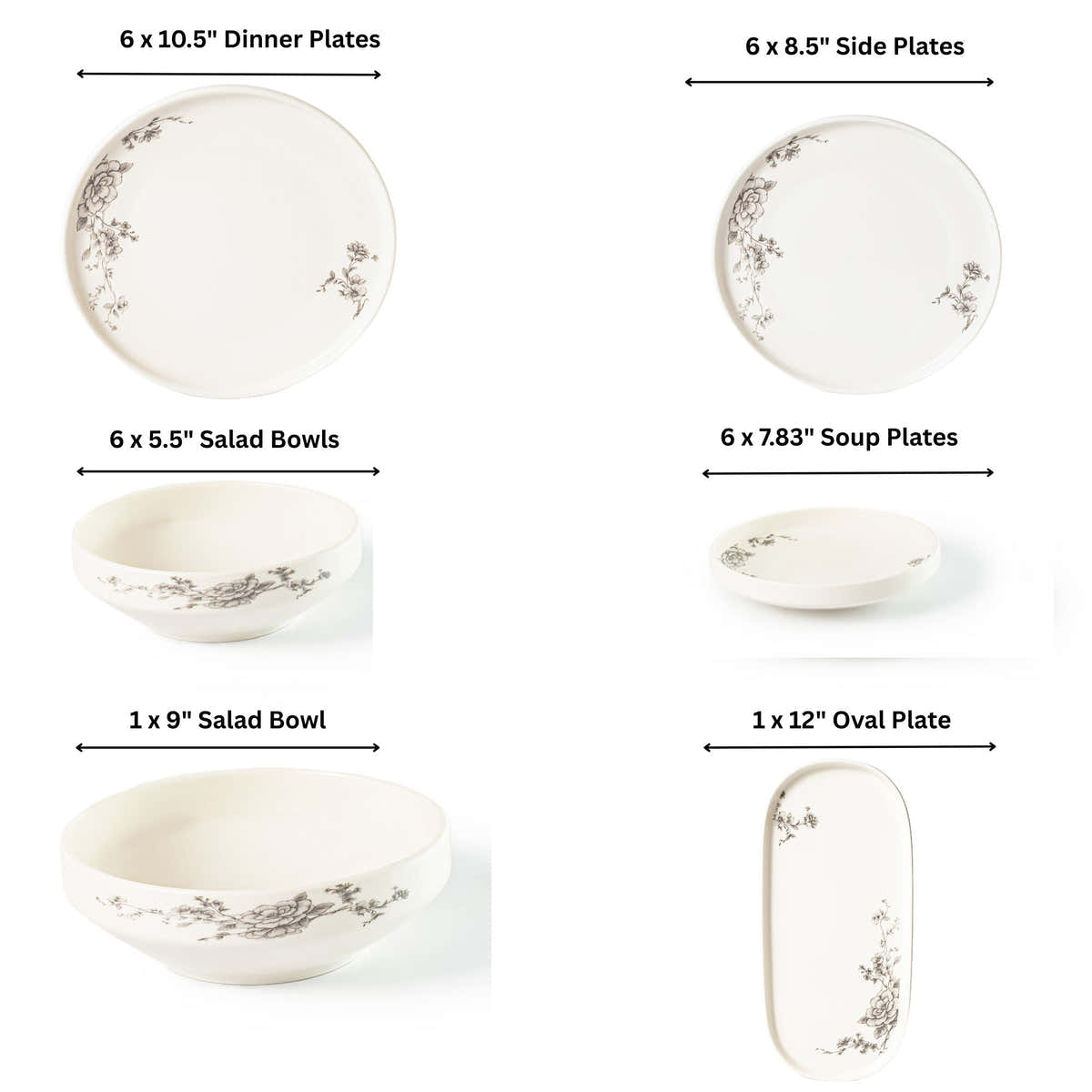 Timeless Grey Floral 26-Pieces Bone China Dinner Set – Modern Elegance (SD-262) - GLARA HOME