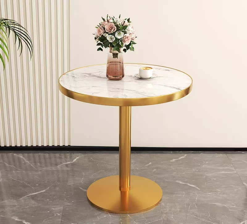 Velora Luxury Bistro Table – Sintered Stone Top with Gold Pedestal Base - GLARA HOME