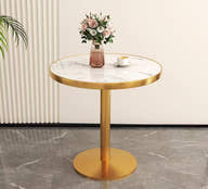 Velora Luxury Bistro Table – Sintered Stone Top with Gold Pedestal Base - GLARA HOME