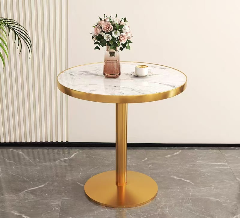 Velora Luxury Bistro Table – Sintered Stone Top with Gold Pedestal Base - GLARA HOME