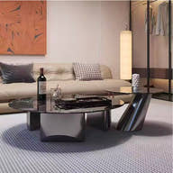 Velora Round Modern Marble Coffee Table Set with Sculptural Side Table - GLARA HOME