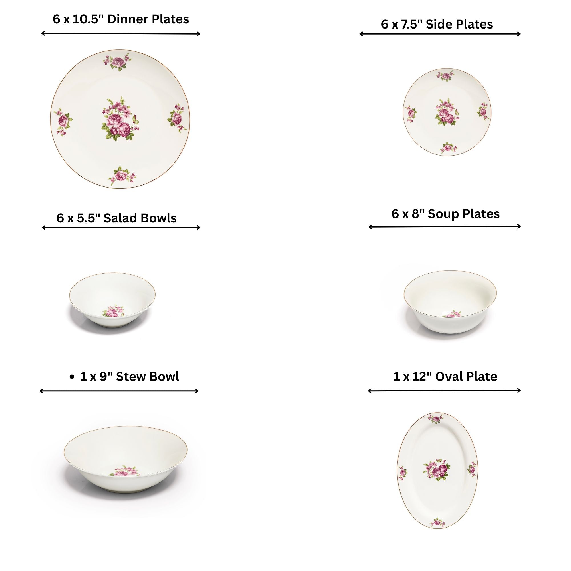 Vintage Rose 26-Piece Bone China Dinner Set – Elegant Floral Design with Gold Rim (SD-265) - GLARA HOME
