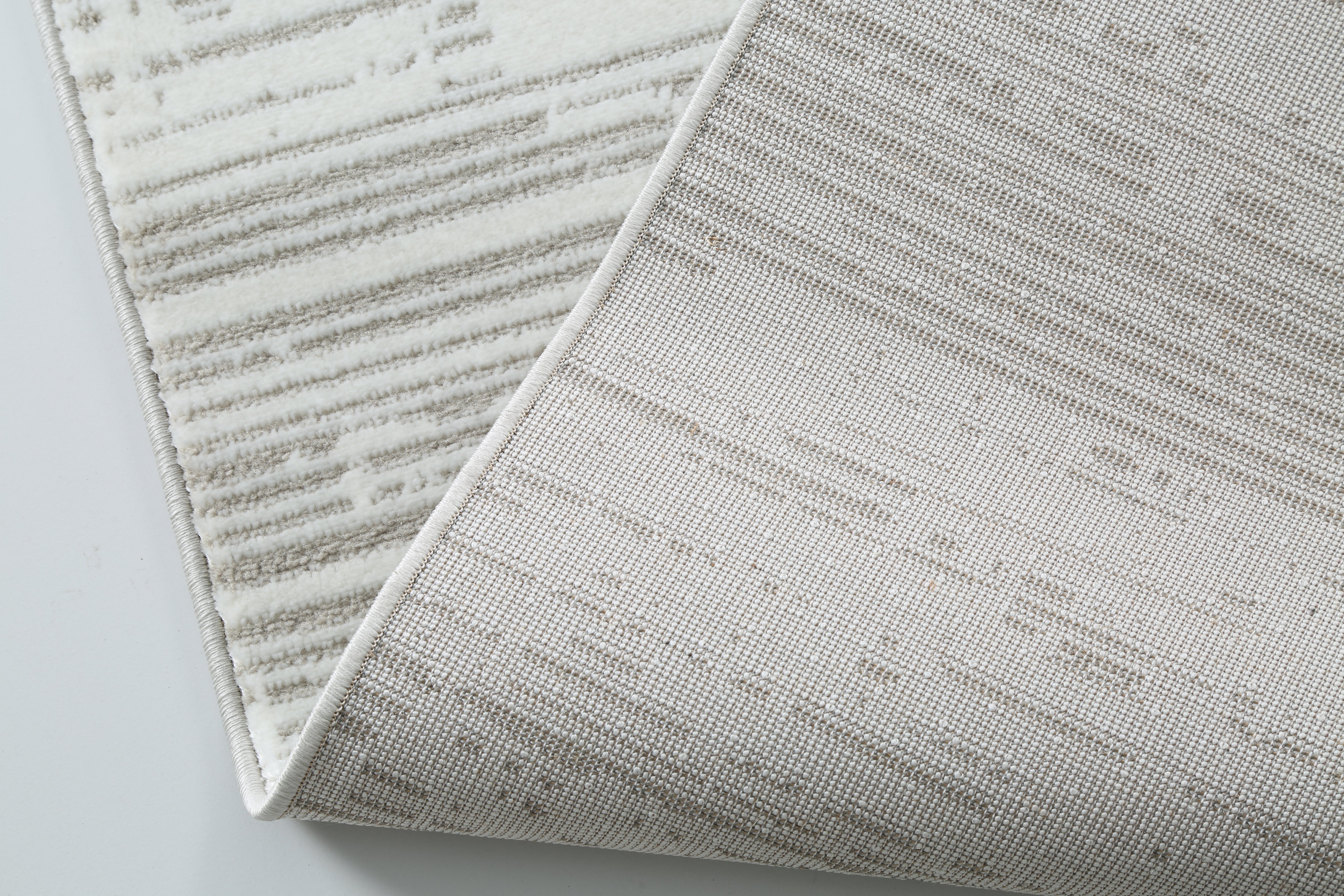 Glara “STRATA” Linear Textured Area Rug – Ivory & Soft Grey ( WX- 01 )