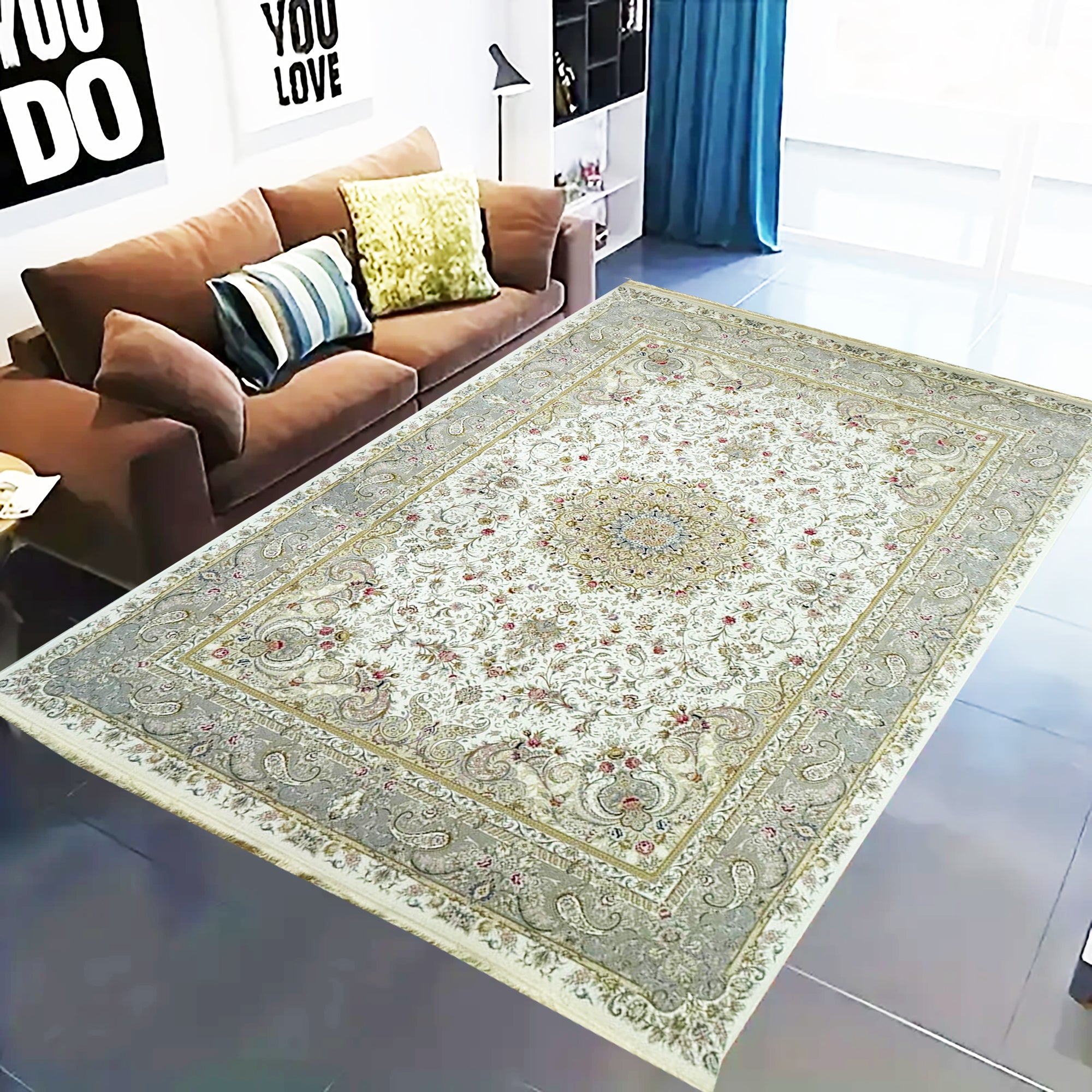 AFROZE CREAM 1500 Reed Persian Area Rug