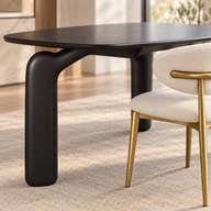 Avero black ceramic dining table sculptural carbon steel leg and frame detail