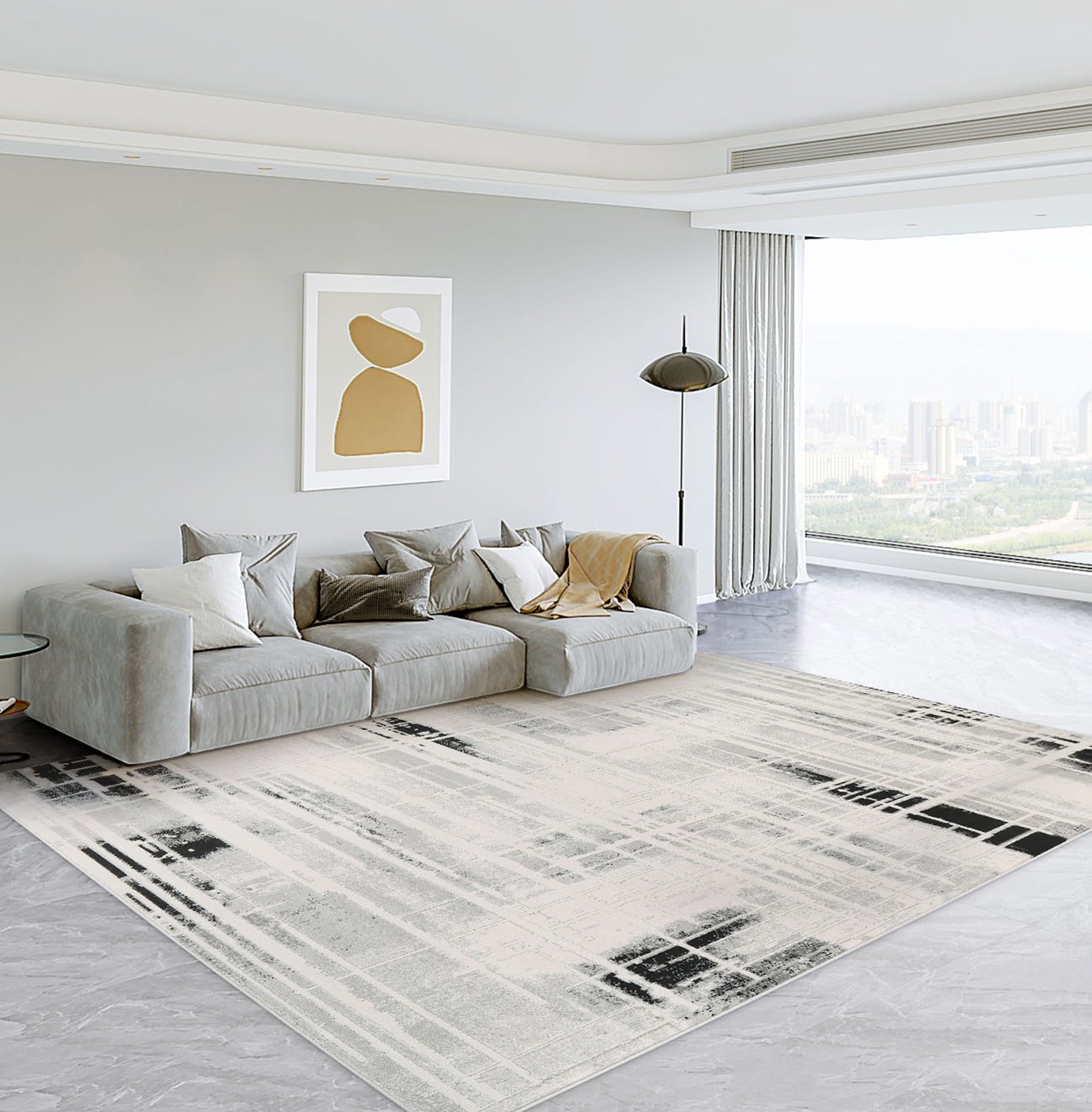 Modern Abstract Cream & Grey Area Rug – Soft Dense Pile, Durable & Stain Resistant