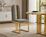 Grey velvet dining chair with gold legs