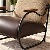 Curved dark frame and brown seat.
