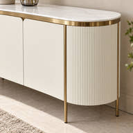Cream fluted curved side panel and metallic trim.