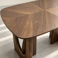 Geometric wood-grain pattern and rounded top edge.