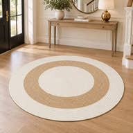 Solara Ivory & Sand Round Woven Rug – BSY-04 — digitally staged foyer view
