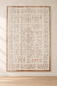 Aurelia FF-04 ivory and rust textured rug shown upright in a digitally edited clean showroom
