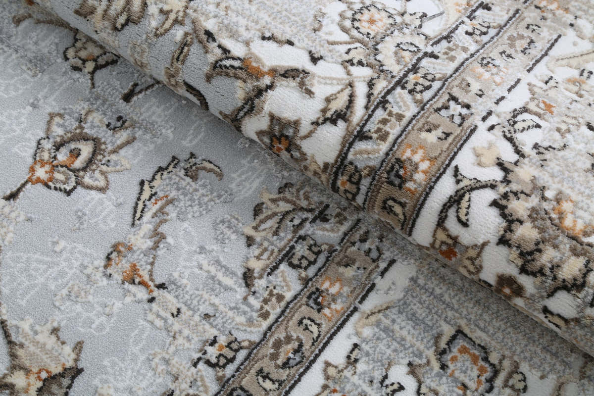 Afsana Grey & Beige Vintage Floral Area Rug – FF-10 — original texture close-up