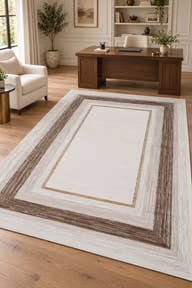 Marlow Ivory & Mocha Border Area Rug – MR711A — digitally staged office view