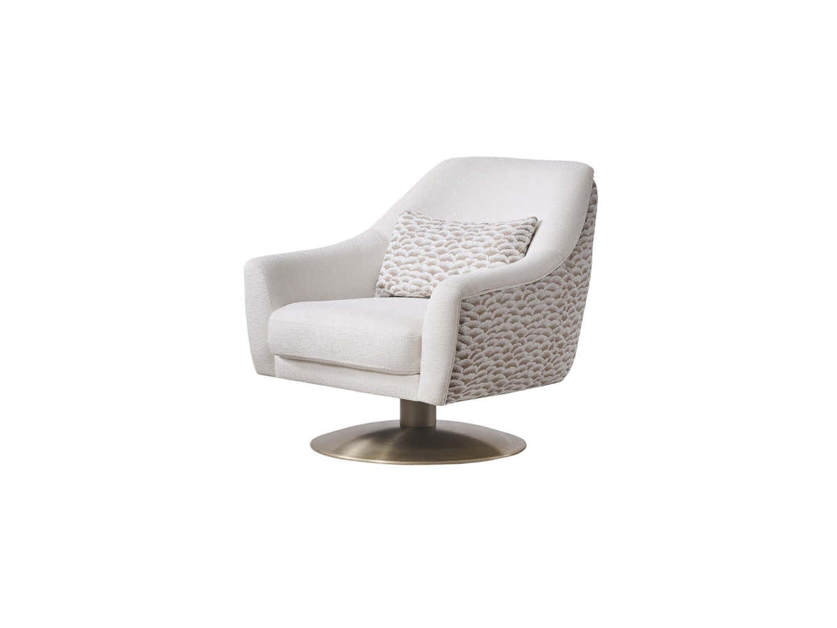 Riva Cream Patterned Accent Chair with Bronze Pedestal — original product photograph