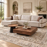 Riva Cream Modular Chaise Sectional Sofa — digitally staged room with Glara coffee tables and Afsana rug