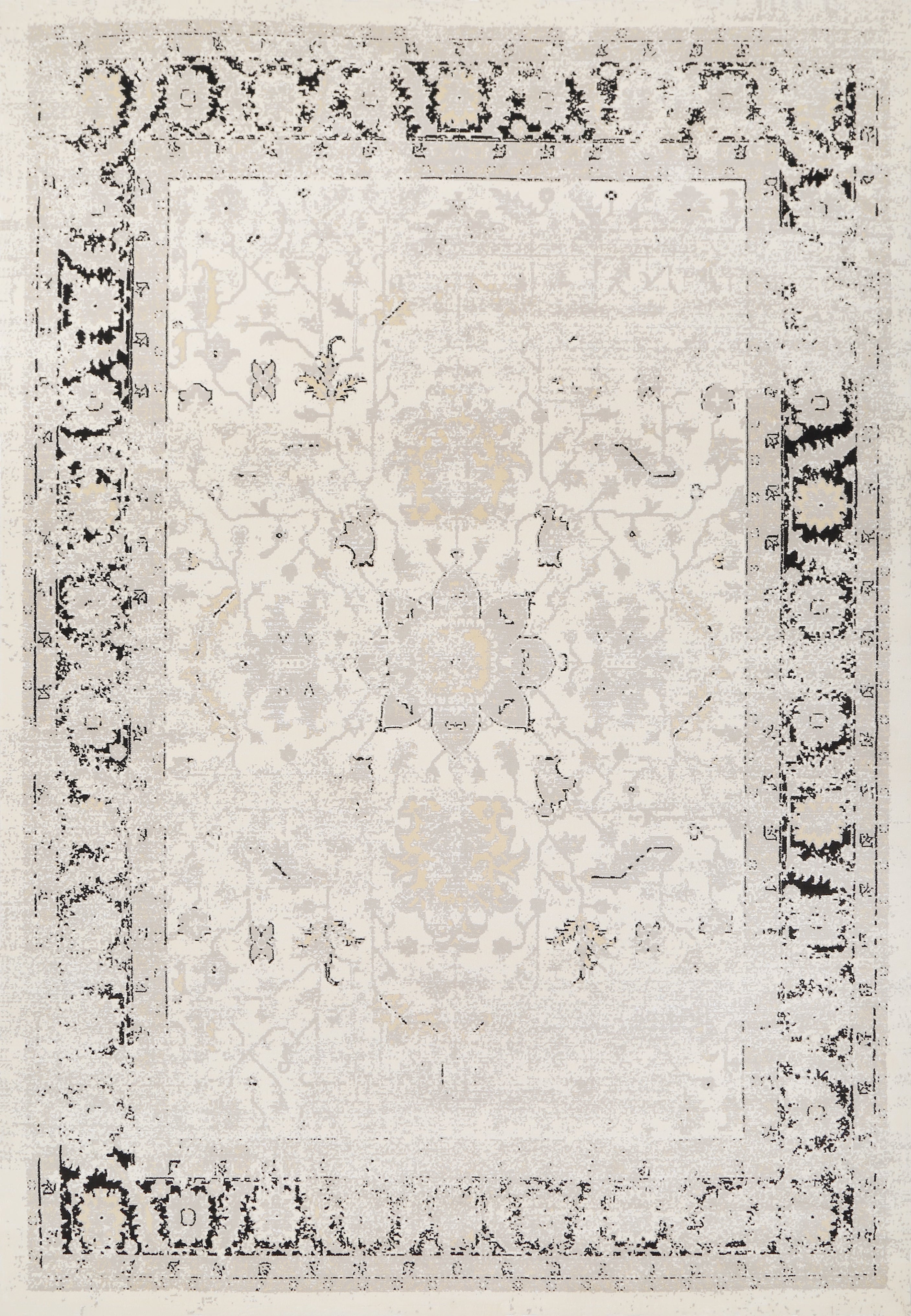 Glara Heritage Luxe Rug – Ivory & Charcoal Vintage Abstract (12mm Plush)