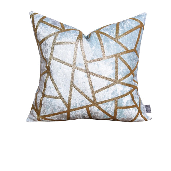 Luxury Cloud Velvet Throw Pillow Cover (Light Blue & Gold Cushion Cover)