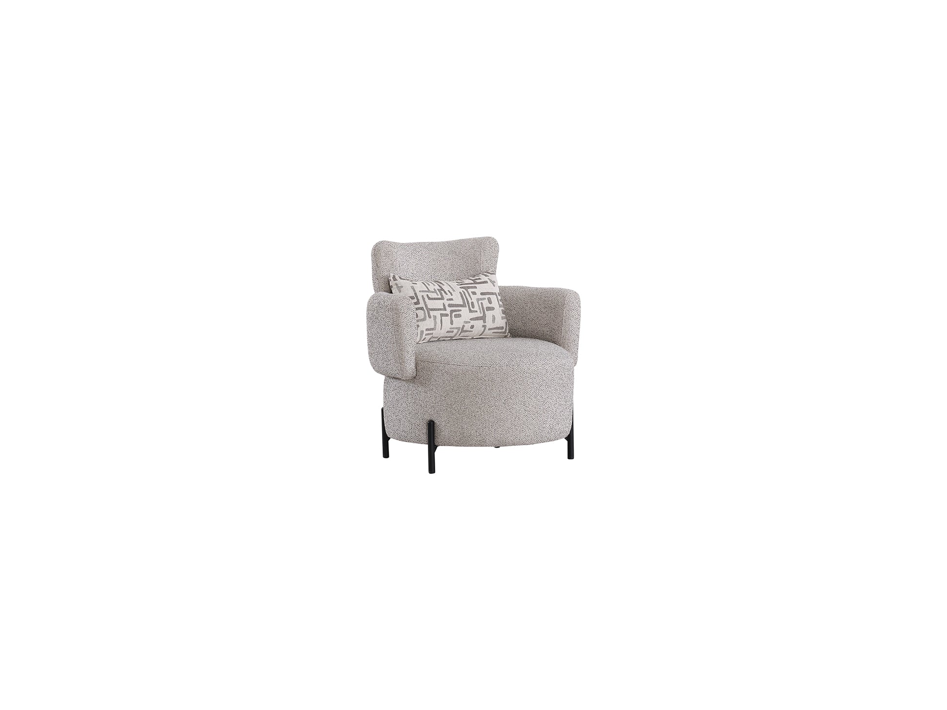 Gray armchair with a patterned pillow on a white background
