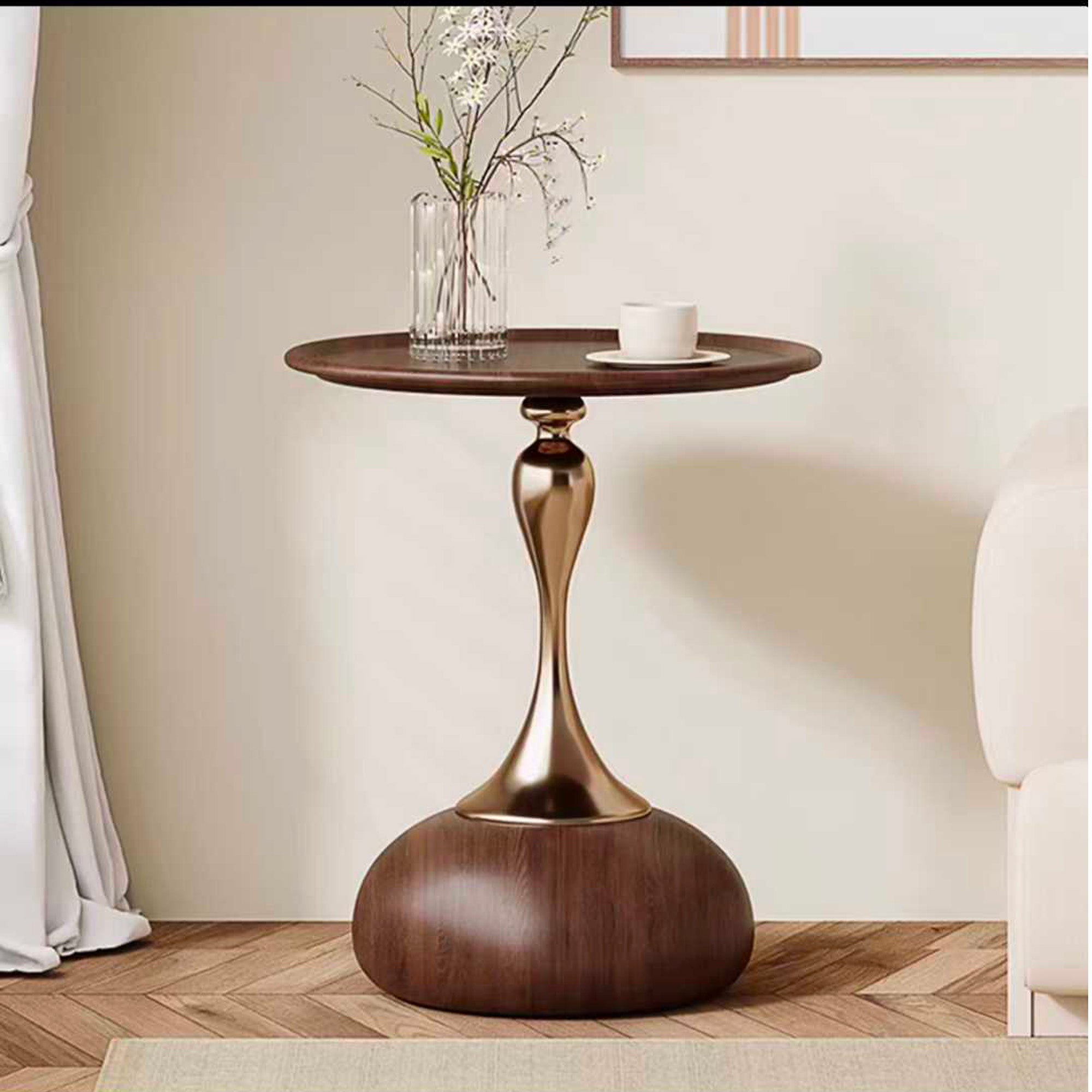 Luxury Modern Side Table in Walnut & Brushed Gold