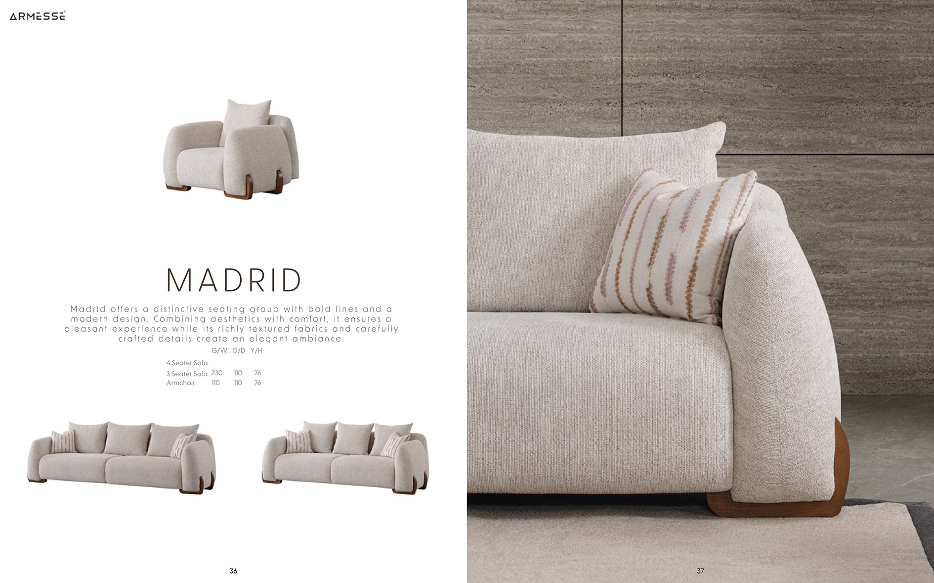 Madrid Luxury Sofa Collection | Modern Linen Upholstery with Solid Wood Legs