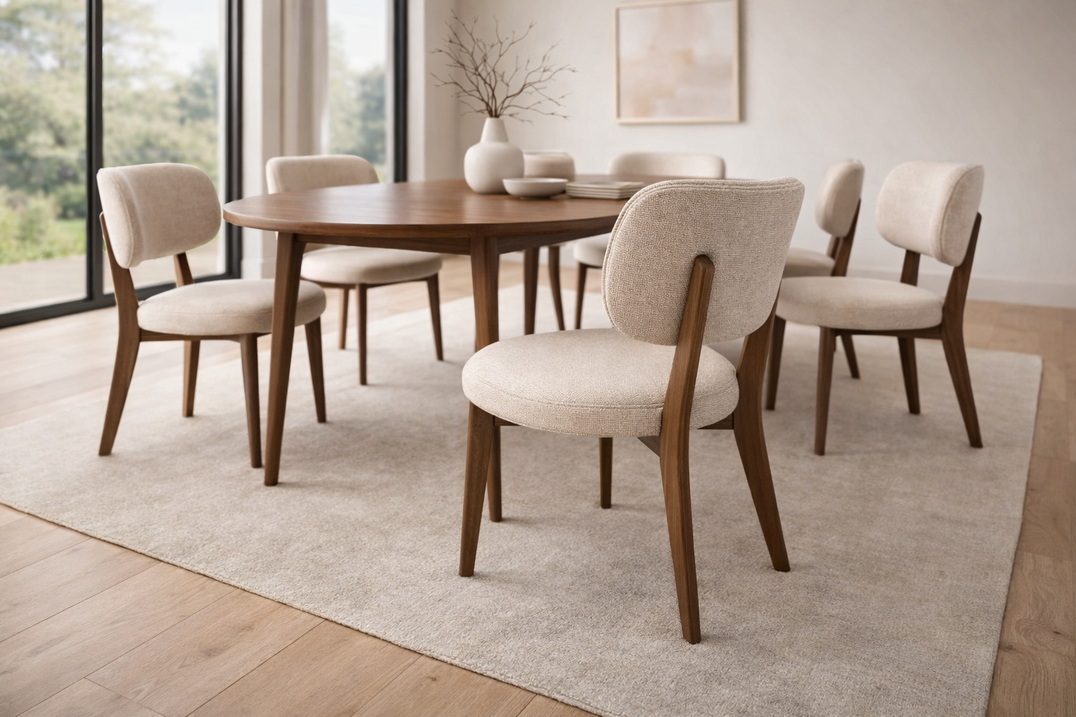Noma Dining Chair – Ash Wood & Linen Fabric | Modern Curved Design