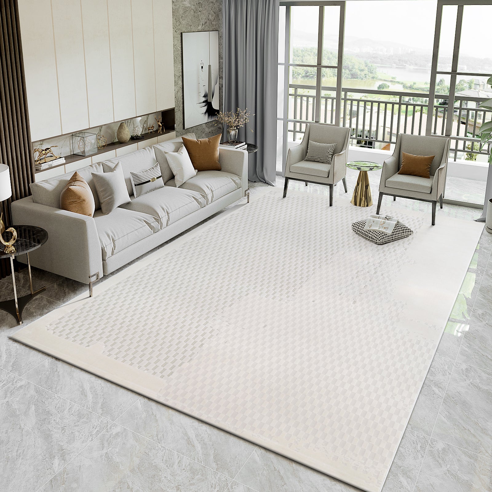 Glara “NORDEN” Textured Ivory Area Rug – Modern Minimalist Design (WX01)