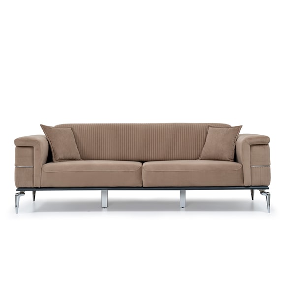 light brown modern sofa with stainless legs 
