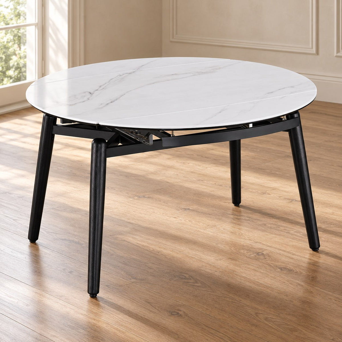 Vellaro White Round Dining Table – TT206 – styled dining room view