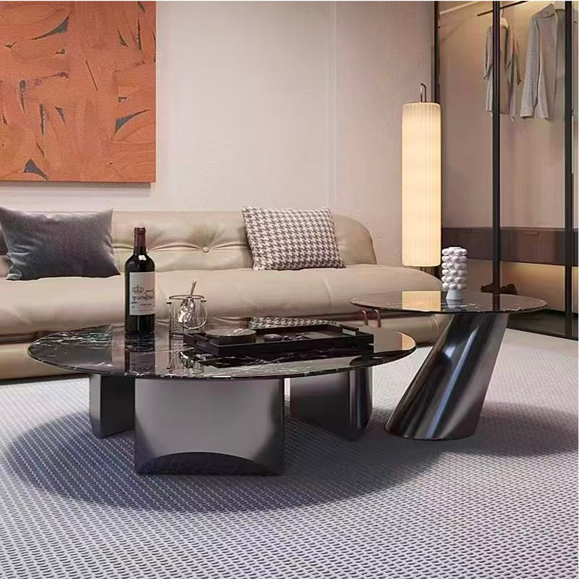 Velora Round Modern Marble Coffee Table Set with Sculptural Side Table - GLARA HOME