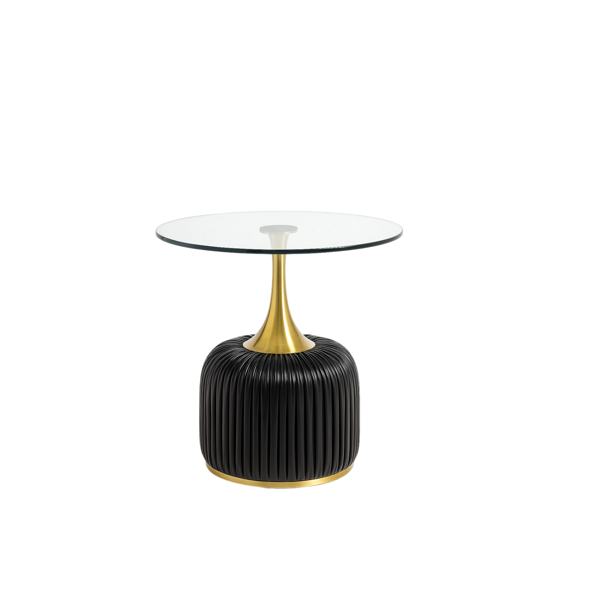 Luxury Round Side Table X-818 – Glass Top with Leather & Gold Base