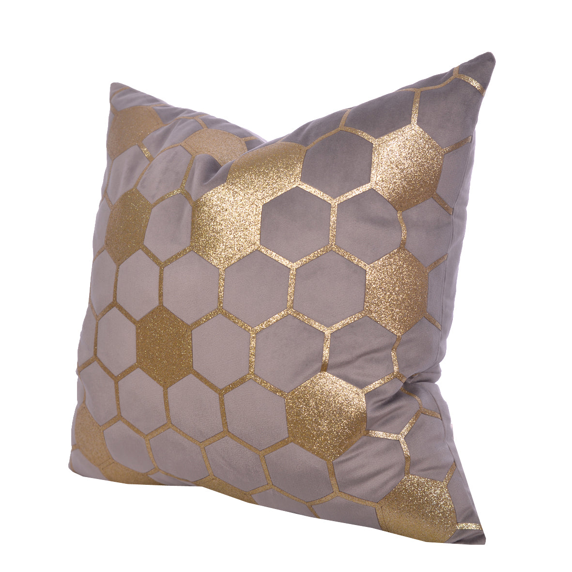 Luxury Velvet Throw Pillow Cover (Grey & Gold Cushion Cover)